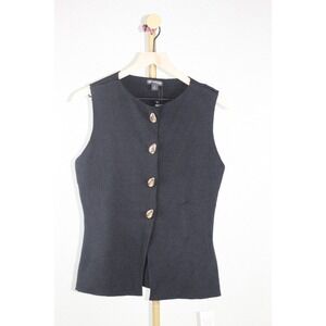 PrettyLittleThing Black Compact Knit Button Up Waistcoat Gold Buttons CNM7662 M